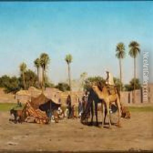 A North African Oasis Oil Painting - Andreas Christian Riis Carstensen