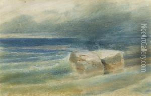 Seaside Landscape With Two Cliffs Oil Painting - Arnold Bocklin