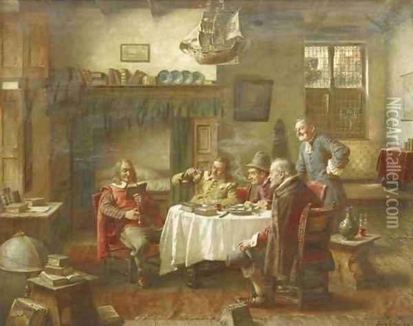 Frohliche Herrenrunde enjoying the delicacies Oil Painting - Fritz Wagner
