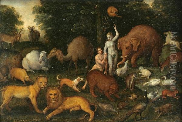 Adam And Eve In The Garden Of Eden Oil Painting - Frans Pourbus the younger
