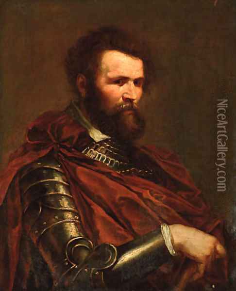 Portrait of a commander, half-length, in armour with a red sash Oil Painting - Sir Peter Paul Rubens