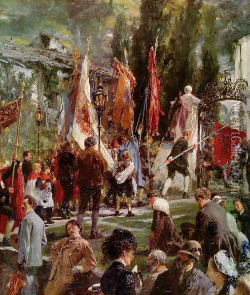 Corpus Christi procession in Hofgastein, detail Oil Painting - Adolph von Menzel