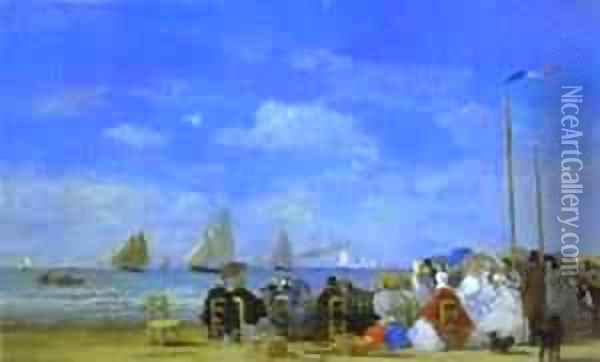 Beach Scene Trouville 1863 Oil Painting - Eugene Boudin