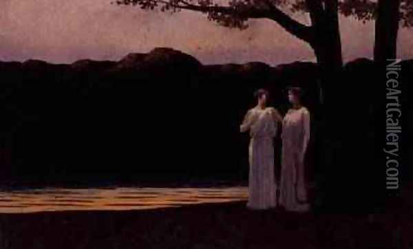 Muses on the Shore in the Evening, 1907 Oil Painting - Alphonse Osbert