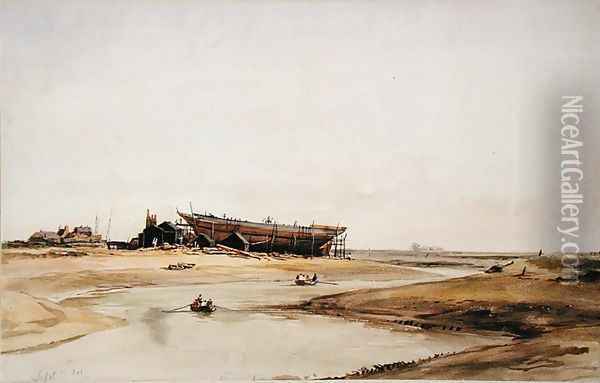 Ship Building Oil Painting - William Callow
