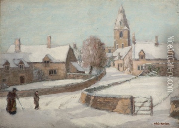 Winter Village Scene Oil Painting - Walter McAdam