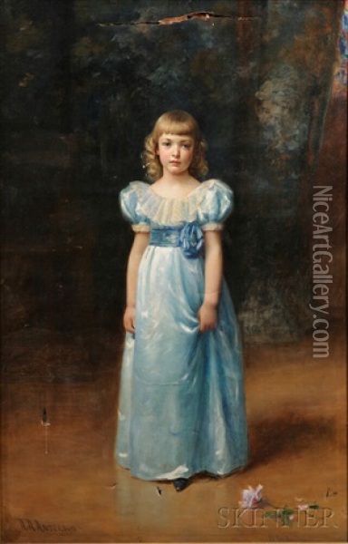 Portrait Of A Standing Girl In Blue Oil Painting - Abraham Archibald Anderson