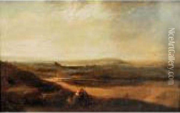 Figures In A Twilight Landscape Oil Painting - Henry Bright