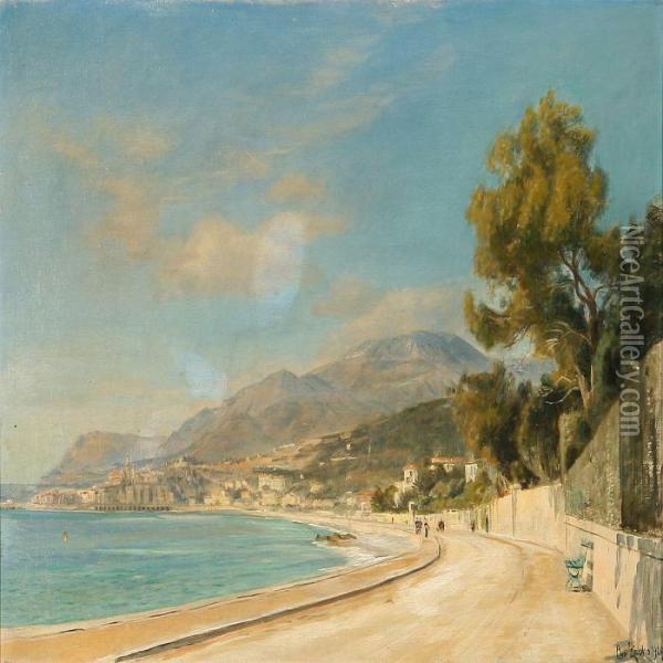 At A Beach Promenade In Italy Oil Painting - Christian Zacho