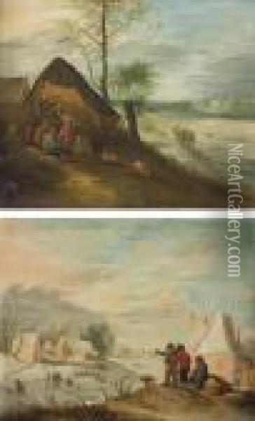 Autumn; And Winter Oil Painting - Theobald Michau