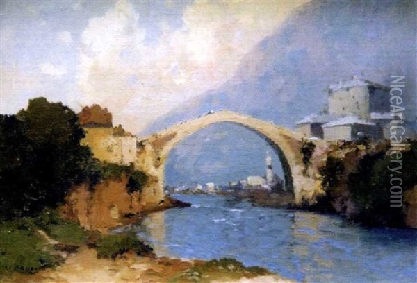 Le Pont De Mostar Oil Painting - Alexei Vasilievitch Hanzen