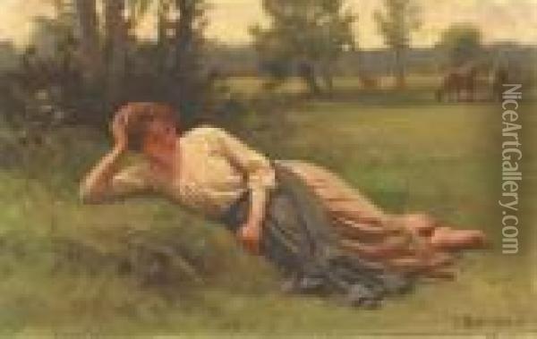 A Rest In The Meadow Oil Painting - Edouard Bernard Debat-Ponsan