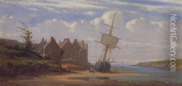 Segelschiff Im Hafen Von Conquet Oil Painting - Pierre Emile Berthelemy