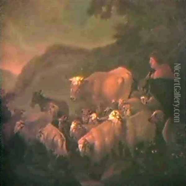 Hirte Mit Herde In Einer Landschaft Oil Painting - Francesco Londonio