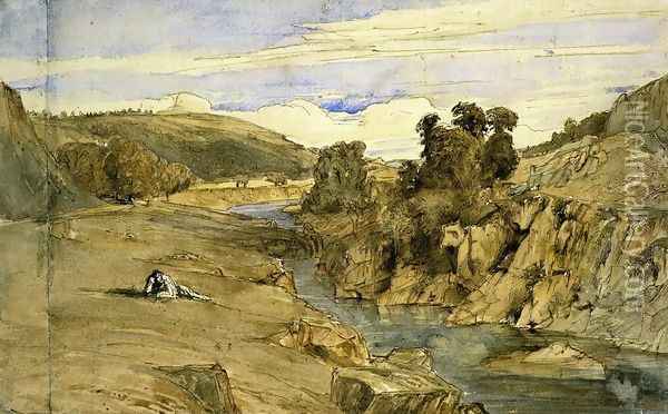 Riverbank, Saint-Thomas near Bort-les-Orgues Oil Painting - Paul Huet