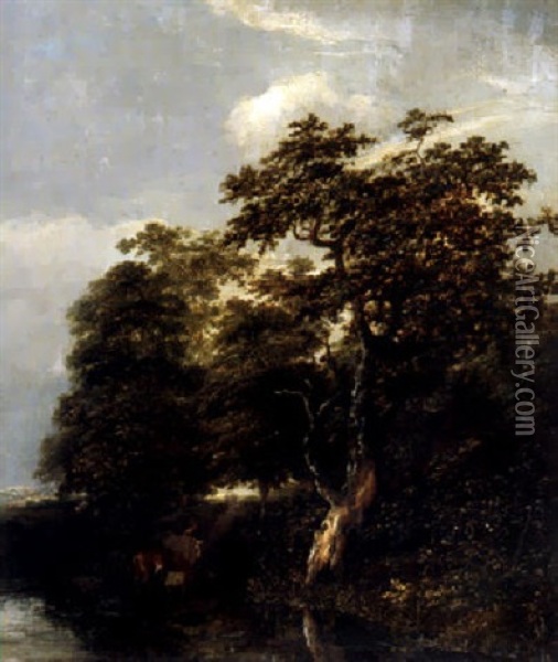 Flusslandschaft Mit Grossem Baum Oil Painting - Jacob Van Ruisdael