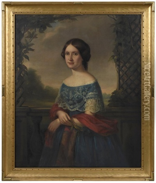 Portrait Of A Woman Standing In An Arbor Oil Painting - Moses Wight