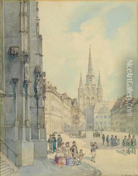 Blick Auf Den Belebtenansbacher Marktplatz Mit Der Humbertus-kirche Oil Painting - Georg Eberlein