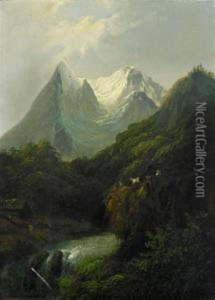 Eiger And Monch Oil Painting - William Moritz