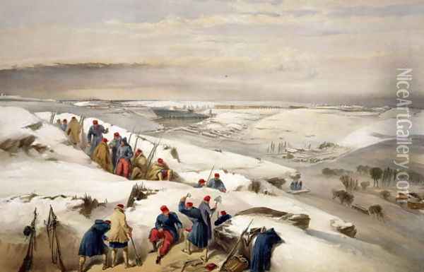 Sebastopol from the Extreme Right of the Trench Attack, plate from The Seat of War in the East, published by Colnaghi and Co., 1856 Oil Painting - William Simpson