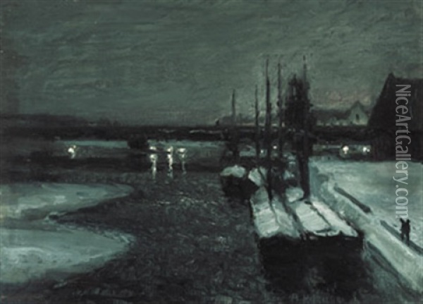 Winterabend In Einem Hafen Oil Painting - Alfred Hermann Helberger