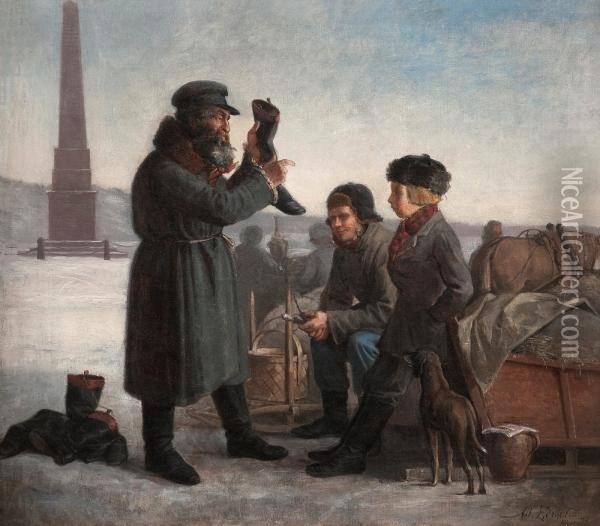 A Jew Selling Boots Oil Painting - Albert Edelfelt
