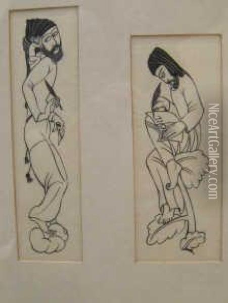 Chaucer And Cupid Oil Painting - Eric Gill