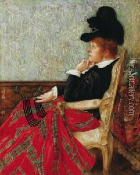 Woman Sitting In An Armchair Oil Painting - Bertalan Karlovszky