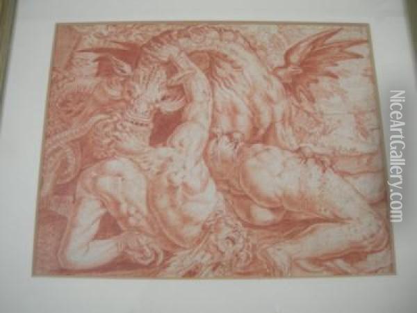 Il Dragone Che Divora I Compagni Di Cadmo Oil Painting - Hendrick Goltzius