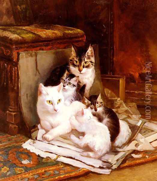 The Happy Litter Oil Painting - Henriette Ronner-Knip