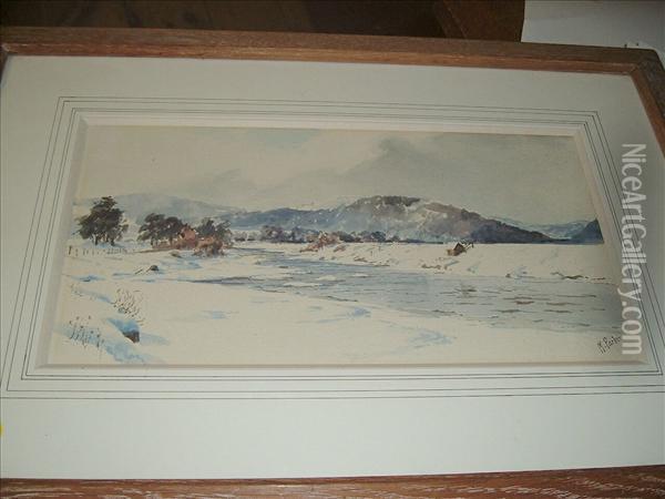 A Frozenriver Landscape Oil Painting - Maude Parker