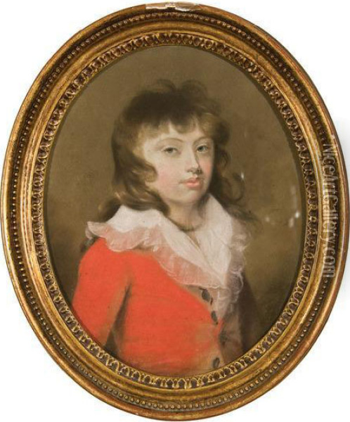Portrait Of A Boy In A Red Jacket. Oil Painting - Lady Diana Beauclerk