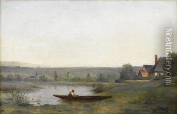Landscape With Man In A Boat Oil Painting - Paul Trouillebert