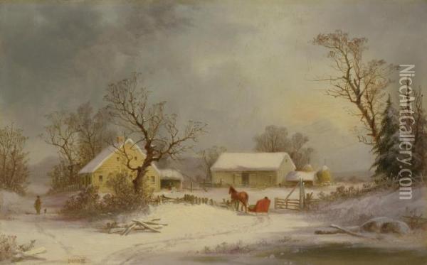 Winter-time On The Farm Oil Painting - George Henry Durrie