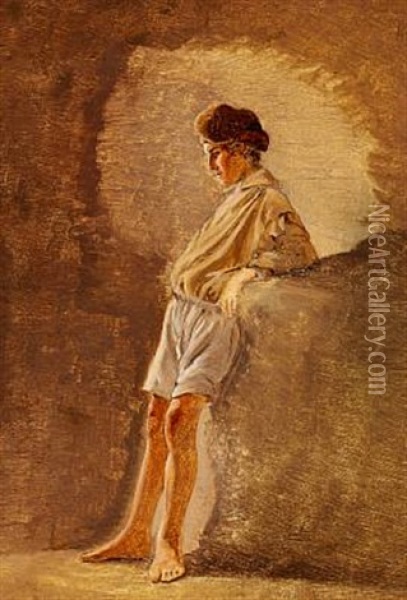 A Young Italian Man Standing (study) Oil Painting - Frederik (Fritz) Petzholdt