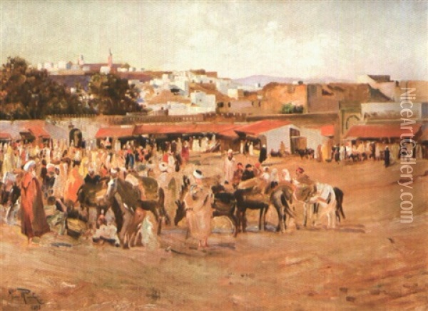 Deux Cavaliers Au Bord D'un Oued Oil Painting - Maurice Romberg De Vaucorbeil