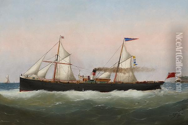 The Auxiliary Steamer 
Rishanglys 
Calling For A Pilot Off A Headland Oil Painting - Marie-Edouard Adam Of Le Havre