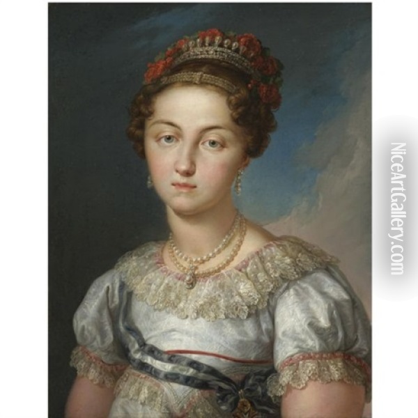 Portrait Of Maria Josefa Amalia De Sajonia, Queen Of Spain Oil Painting - Vicente Lopez y Portana