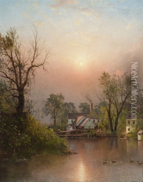 The Mill, Sand Island, Lehigh Valley, Bethlehem, Pennsylvania Oil Painting - Dewitt Clinton Boutelle