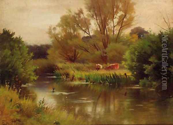 On the Nadder, Wiltshire Oil Painting - Ernest Parton