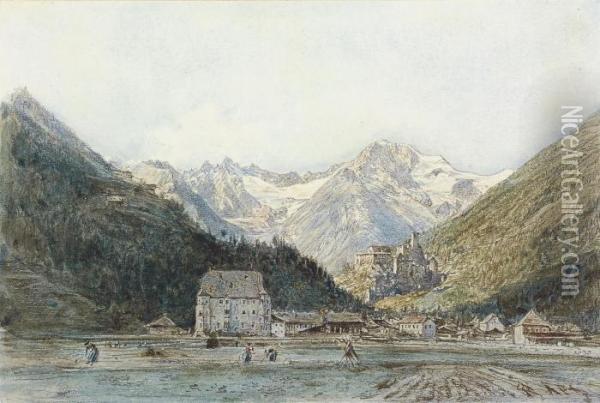 A Town In A Valley Oil Painting - Rudolf Ritter von Alt