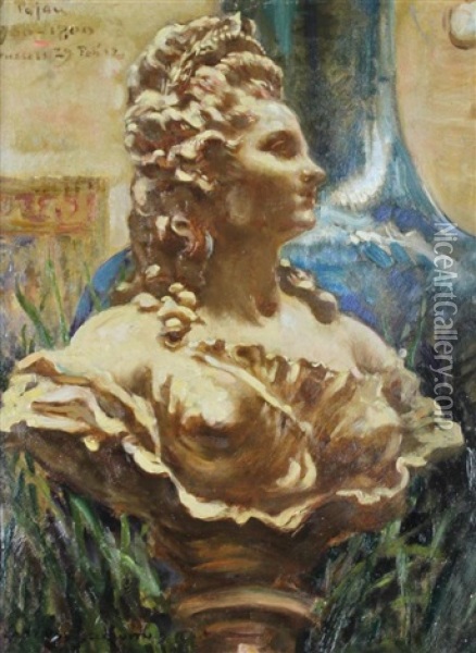 Sculpture After Pajou Oil Painting - James Carroll Beckwith
