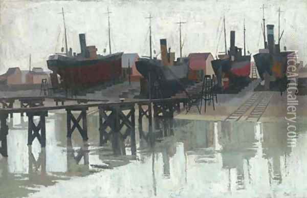 Dry dock Oil Painting - John Platt
