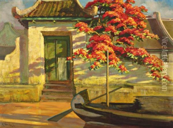 Balinees Huis Met Bloesemboom Oil Painting - Carel Lodewijk, Dake Jr.