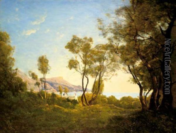 Riviera, Beaulieu Oil Painting - Henri-Joseph Harpignies