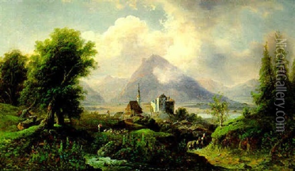 Sudtiroler Landschaft, Blick Auf Schlanders Oil Painting - Emil Barbarini