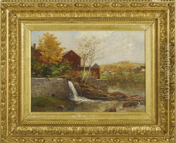 River Landscape With Mill Oil Painting - Charles Edwin Lewis Green