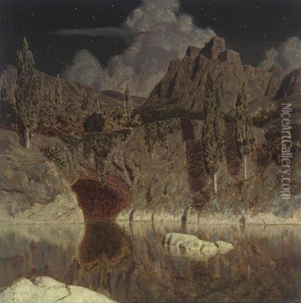 Moonlit Lake Oil Painting - Ivan Fedorovich Choultse