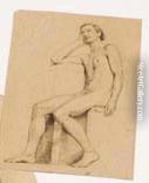 Nudo Maschile Seduto - 1860 Oil Painting - Daniele Ranzoni