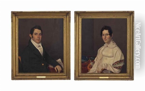 A Pair Of Portraits Of Mr. And Mrs. David Johnson Oil Painting - William Jewett